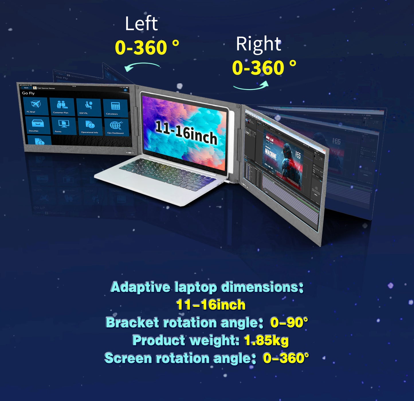 TriFold portable monitor extender folded flat for travel and commuting