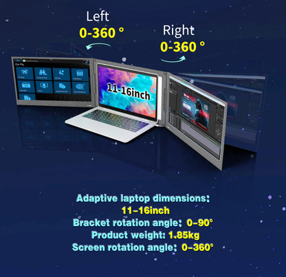 TriFold portable monitor extender folded flat for travel and commuting