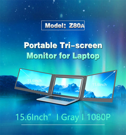 TriFold Z80A portable tri-screen monitor 15.6 inch 1080P for laptop workstation extension