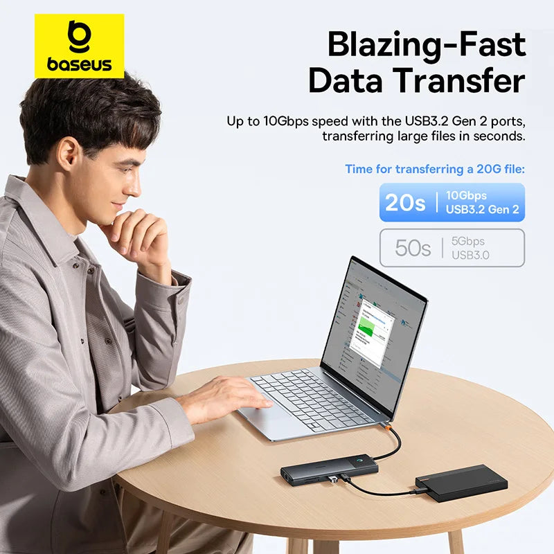Baseus USB C HUB Dual HDMI 8K 4K 10-in-1 USB 3.2 10Gbps with RJ45 SD TF PD 100W — image 5