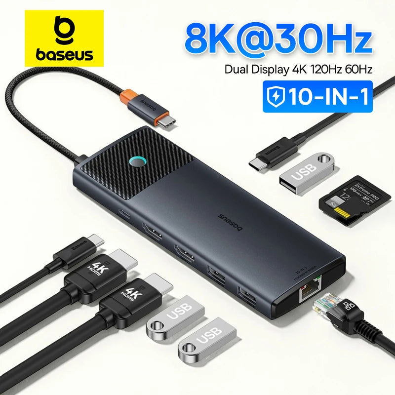 DockHub Pro 10-in-1 USB-C docking station with dual HDMI and Ethernet ports